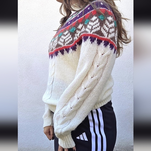 Vintage Nordic Style Winter Sweater by DD Sloane / 1990s White Pullover Jumper - Picture 3 of 6